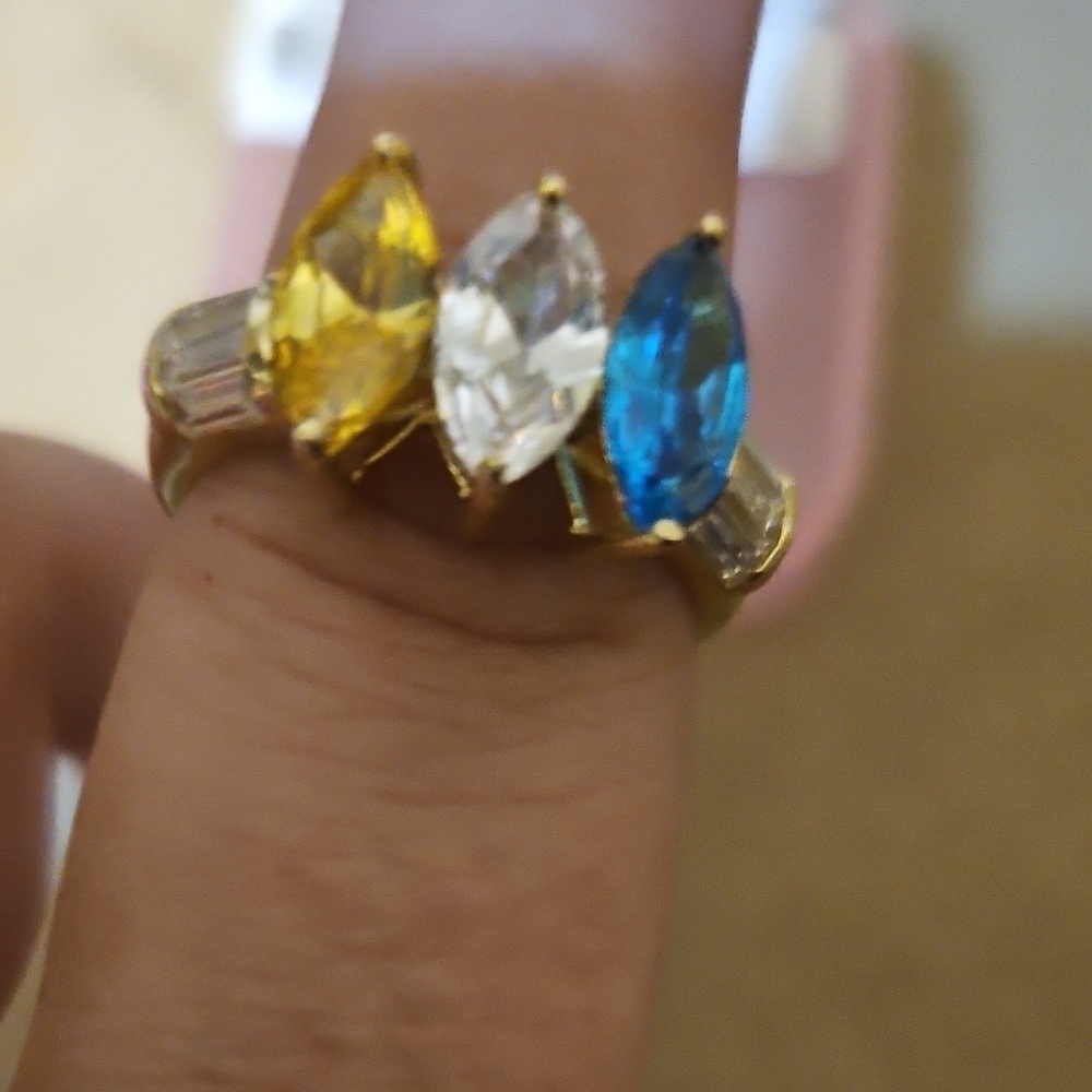 Yellow and White Marquise-Cut Gemstone Ring